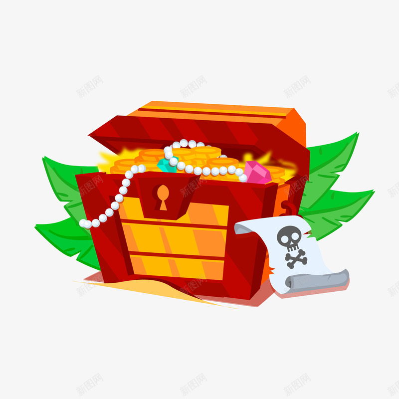 红色宝箱装饰png免抠素材_88icon https://88icon.com 卡通宝藏 卡通金钱 宝箱 背景装饰 金银珠宝