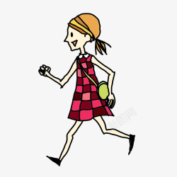 手绘奔跑的女孩素材