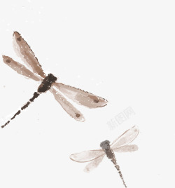 中国画风格水墨飞舞的蜻蜓元素高清图片