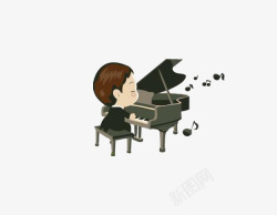 小男孩弹钢琴素材