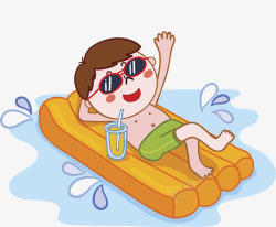 卡通男孩半裸海边躺着享受假期素材