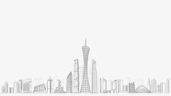 城市线稿广州剪影线框图高清图片