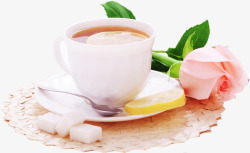 粉色温馨节日花朵咖啡素材