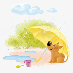 下雨天打伞的小狗素材