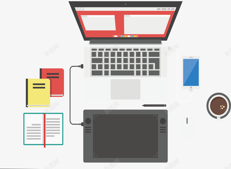 笔记本电脑手写板矢量图ai免抠素材_88icon https://88icon.com 手写板 数据线 智能手机 热咖啡 矢量png 笔记本电脑 矢量图