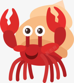 红色小螃蟹卡通夏天红色寄居蟹矢量图高清图片