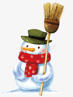 红围巾雪人冬天拿着扫把的雪人高清图片