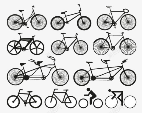 各种各样的自行车简笔画图标图标