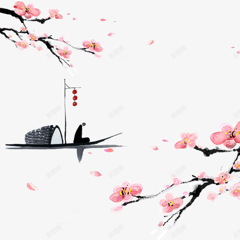 水墨粉色桃花钓鱼者png免抠素材_88icon https://88icon.com 中国风 中国风书封面 古风设计 封面装饰 水墨画 粉色桃花 钓鱼国画 钓鱼者