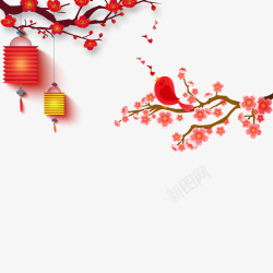 梅花装饰春节灯笼高清图片