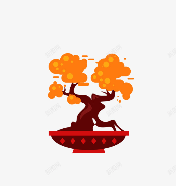 花盆里的发财树png免抠素材_88icon https://88icon.com 免抠发财树 橙色的树 红色花盆 花盆 里的发财树