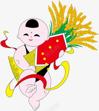 金色麦穗抱着麦穗的小男孩图标图标
