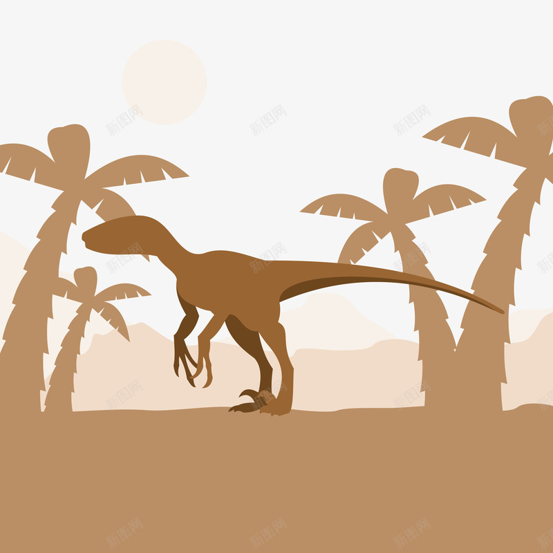 卡通恐龙png免抠素材_88icon https://88icon.com 剪影 动物 恐龙 棕色 椰树