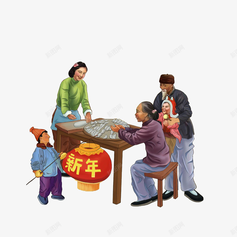 过年包饺子png免抠素材_88icon https://88icon.com 包饺子插画 拿着新年灯笼的小男孩 擀面的妈妈 过年包饺子
