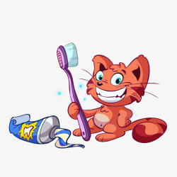 彩色牙膏动漫节爱刷牙的白牙猫咪高清图片