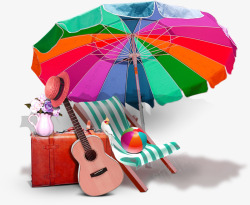 太阳伞沙滩椅小提琴夏日海素材