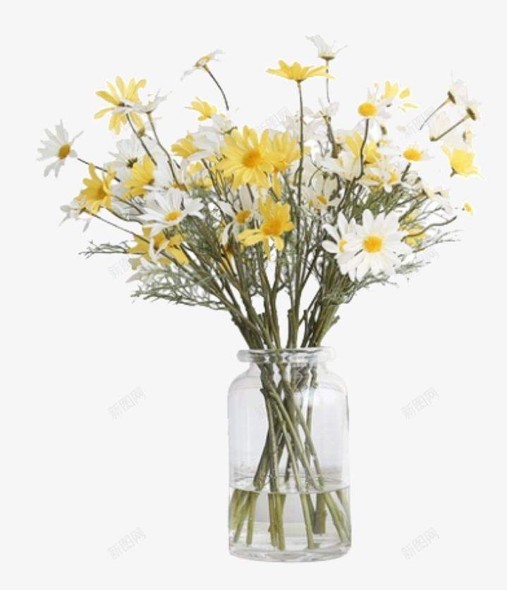 小清新的花朵装饰品png免抠素材_88icon https://88icon.com 产品实物 北欧家居 现代 简约 美丽 花朵 花瓶 透明 黄色小花