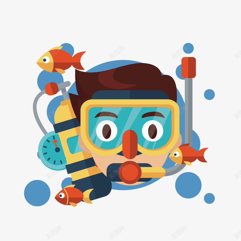 卡通潜水员png免抠素材_88icon https://88icon.com 小鱼 彩色 海底动物 潜水员 背景装饰