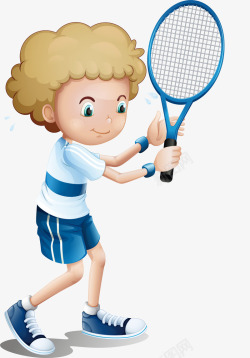 打网球的男孩手拿球拍的卷发男孩高清图片