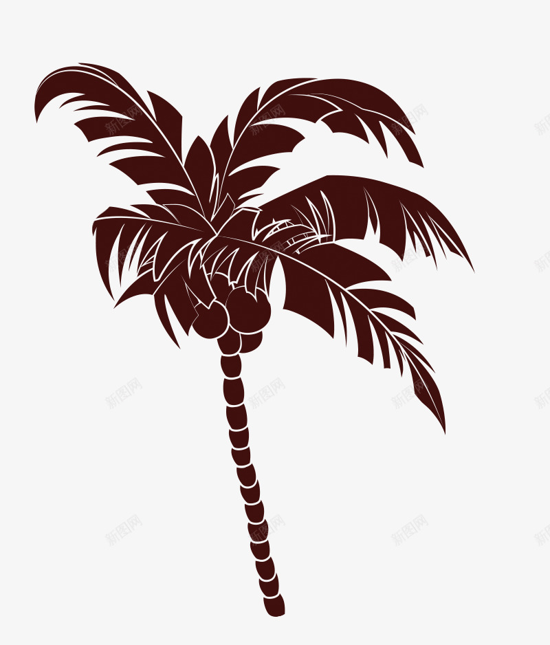 棕色椰子树剪影装饰图案png免抠素材_88icon https://88icon.com 免抠PNG 剪影 棕色 椰子树 装饰图案