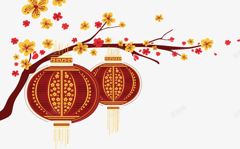 梅花灯笼新年春节png免抠素材_88icon https://88icon.com 新年 春节 梅花 灯笼