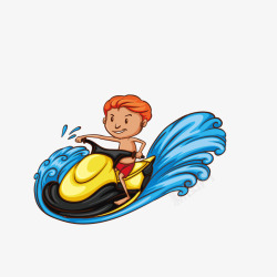 卡通男孩水上摩托车运动素材