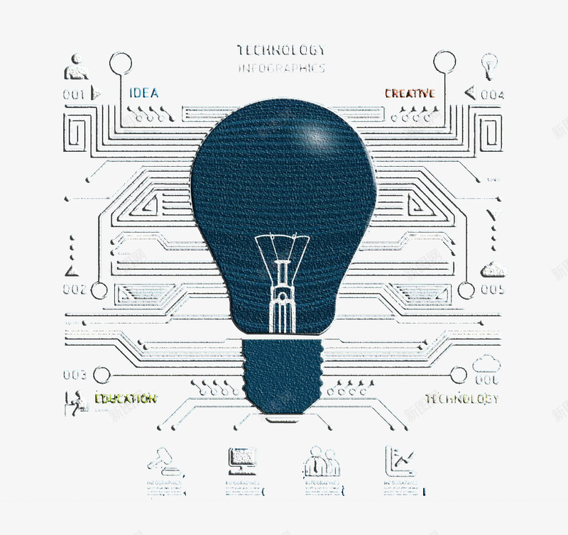 创意灯泡png免抠素材_88icon https://88icon.com 免费创意图片 灯泡 电路板 简单
