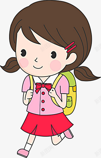 上学的女孩png免抠素材_88icon https://88icon.com 上学 卡通 女孩 手绘 棕色 粉色 红色 背包