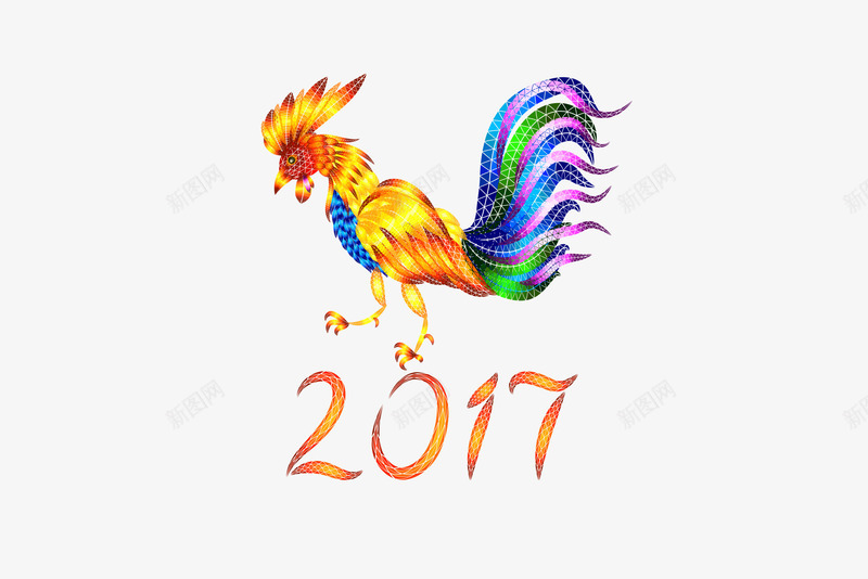 彩色金鸡png免抠素材_88icon https://88icon.com 2017 七彩 彩色 新年 新春 装饰 金鸡