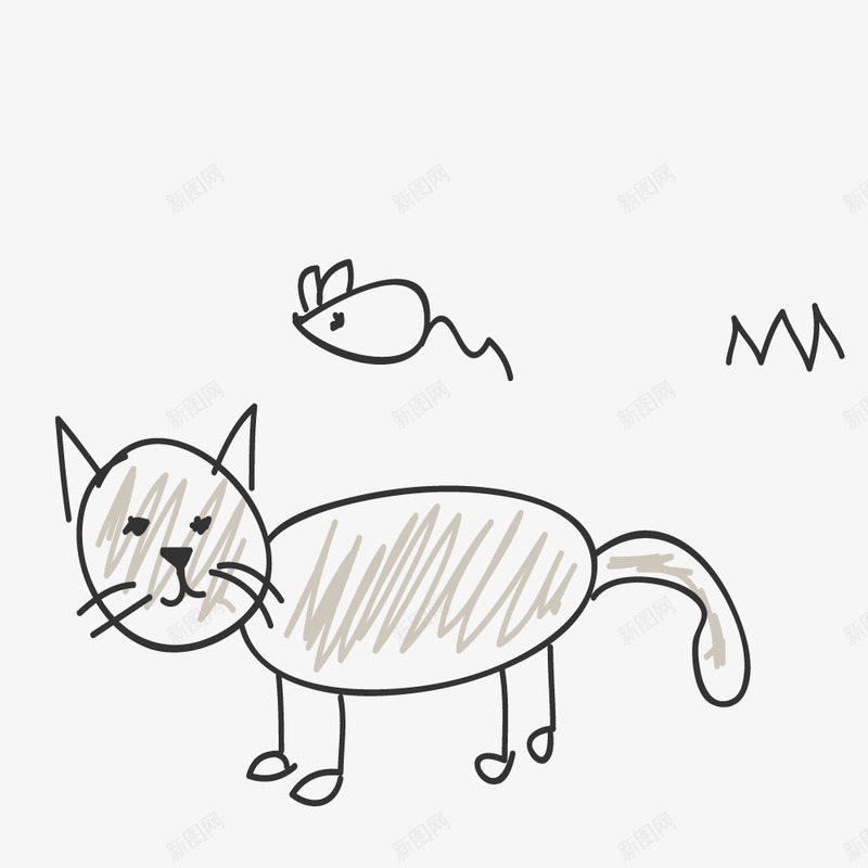 简笔涂鸦小猫咪和老鼠png免抠素材_88icon https://88icon.com 动物 卡通 可爱的 小老鼠 猫咪 简笔 线条 老鼠生日