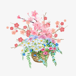桃花树树枝画手绘花朵花篮装饰高清图片