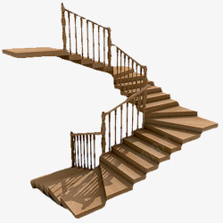 转折盘旋木台阶楼梯素材
