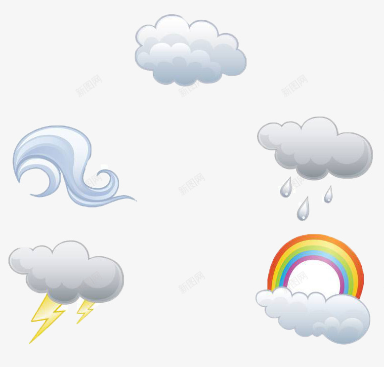 云朵彩虹雨滴png免抠素材_88icon https://88icon.com 一朵云 云朵 大自然 天气预报 彩虹 标志 闪电 雨滴 风