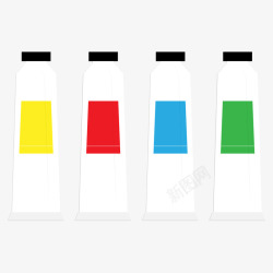 红绿黄蓝色四支颜料瓶矢量图素材