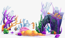 卡通手绘海底珊瑚素材