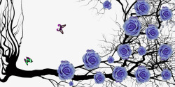 卡通玫瑰树蓝色装饰素材