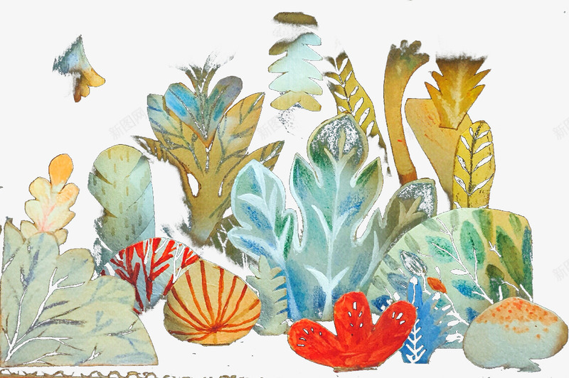 彩绘海底植物图案png免抠素材_88icon https://88icon.com 彩绘植物 手绘叶子 海底植物图案