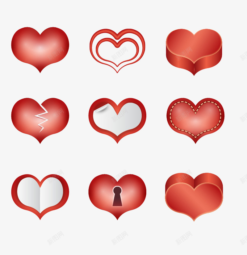 爱心九宫格矢量图ai免抠素材_88icon https://88icon.com 浪漫 渐变色爱心 爱情 立体爱心 红色爱心 矢量图