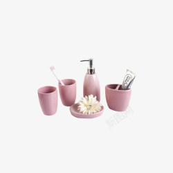 爱蒂可色釉陶瓷卫浴五件套浅粉色素材