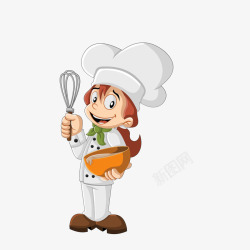 女性厨师卡通拿着打蛋器和碗的女厨师高清图片