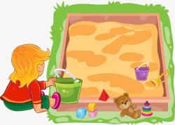 绿色水桶儿童节玩沙子的男孩高清图片