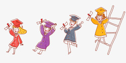 毕业袍红黄蓝紫色毕业服男孩女孩高清图片