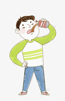 卡通喝可乐的男孩图素材