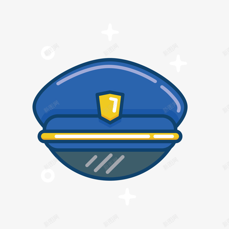 蓝色警察帽子矢量图ai免抠素材_88icon https://88icon.com 光泽 安全 手绘 线稿 蓝色 防护 黄色 矢量图