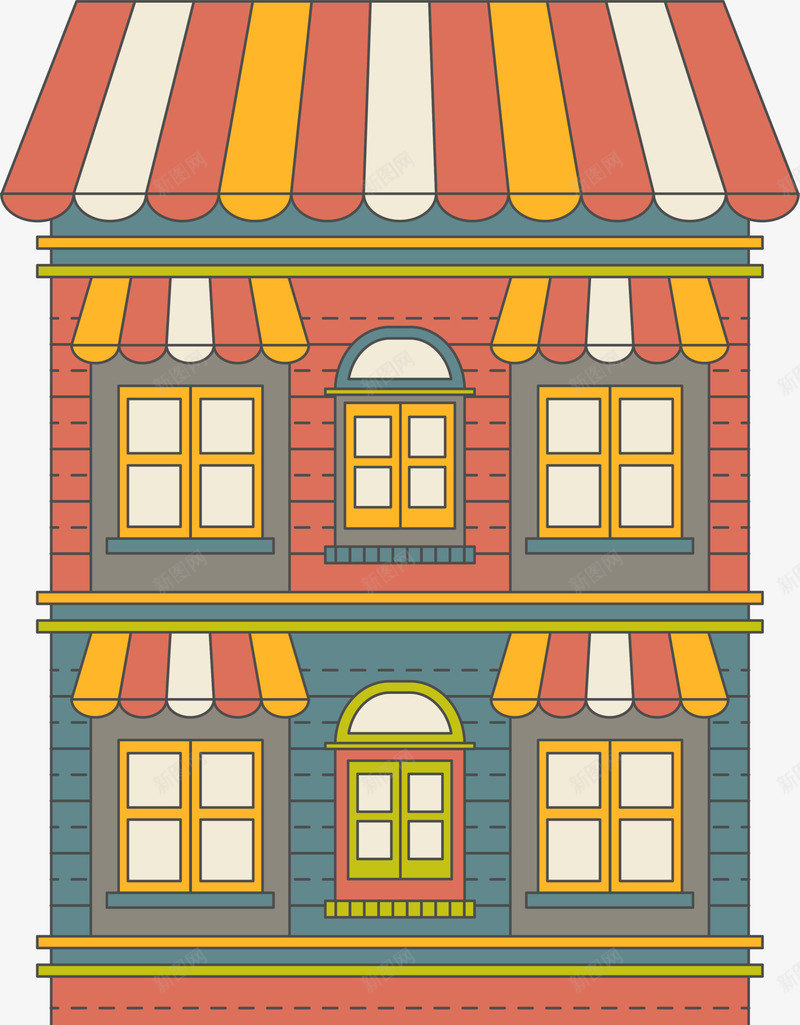 卡通多彩房屋png免抠素材_88icon https://88icon.com 卡通房屋 多彩屋檐 多彩房屋 童趣 餐饮店 黄色大门