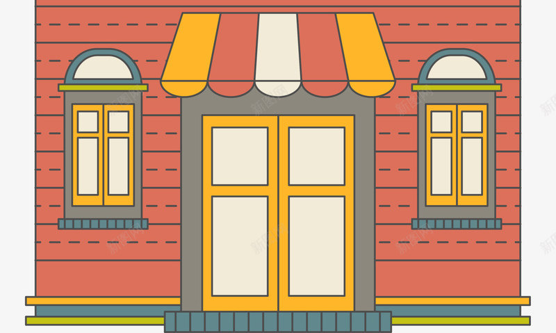 卡通多彩房屋png免抠素材_88icon https://88icon.com 卡通房屋 多彩屋檐 多彩房屋 童趣 餐饮店 黄色大门