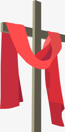 手绘十字架上搭着红布矢量图素材