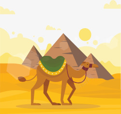 埃及沙漠金字塔骆驼矢量图素材