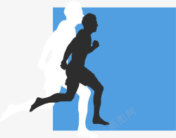 马拉松跑步男孩蓝色标签素材