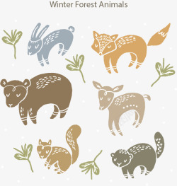 灏忕嫄镫冬天森林动物矢量图高清图片